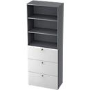 TOPAS LINE combination cabinet, 6 file heights, shelf and suspension file, graphite/white