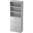 TOPAS LINE combination cabinet, 6 file heights, shelf and suspension file, light gray/light gray