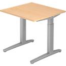 TOPAS LINE Desk, manually height adjustable, W 800 mm, maple/silver/silver