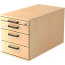 TOPAS LINE file cabinet on castors, 3 drawers, 1 pull-out utensil tray, lockable, maple finish/maple trim, D 800 mm