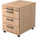 TOPAS LINE file cabinet on castors, 3 drawers, 1 pull-out utensil tray, lockable, oak finish/oak trim, P 580 mm
