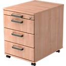 TOPAS LINE file cabinet on castors, 3 drawers, 1 pull-out utensil tray, lockable, walnut finish/walnut finish, D 580 mm