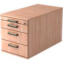 TOPAS LINE file cabinet on castors, 3 drawers, 1 pull-out utensil tray, lockable, walnut finish/walnut finish, D 800 mm