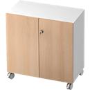 TOPAS LINE roller cabinet, 2 file heights, lockable doors, white/oak decor