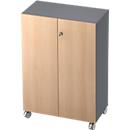 TOPAS LINE roller cabinet, 3 file heights, lockable doors, graphite/oak decor