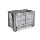 Transport and stacking container Noah, without lid, bottom &amp; walls closed, volume 535 l, max. load 300 kg, 4 feet, L 800 x W 1200 x H 800 mm, food safe polyethylene, grey