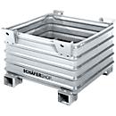 Transport- en stapelbakken Schäfer Shop Select B 1200 x D 1000 x H 650 mm, thermisch verzinkt, draagvermogen tot 2000 kg, vorkkokers
