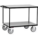Transport trolley with table "Grey Edition", steel/wood, 2 levels, L 1000 x W 600 mm, up to 600 kg, anthracite grey/medium grey