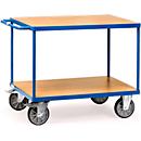 Transport trolley with table, steel/wood, 2 levels, L 1000 x W 600 mm, up to 600 kg, bright blue/beech finish