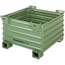 Transport- und Stapelbehälter Schäfer Shop Select B 1200 x T 1000 x H 650 mm, resedagrün RAL 6011, Traglast bis 2000 kg, Gabeltaschen
