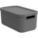 Transportbox Rotho Albula, Volumen 12 l, stapelbar, mit abnehmbarem Deckel und Grifflöchern, L 395 x B 235 x H 177 mm, Recycling-Kunststoff, anthrazit