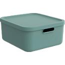 Transportbox Rotho Albula, Volumen 20 l, stapelbar, mit abnehmbarem Deckel und Grifflöchern, L 395 x B 355 x H 177 mm, Recycling-Kunststoff, grün