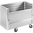 Transportwagen aus eloxiertem Aluminium, absenkbare Längswand, 650 Liter, ohne Deckel