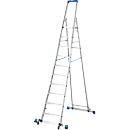 Trapladder, met 10 treden, aluminium, verrijdbaar met dwarssteun