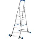 Trapladder, met 6 treden, aluminium, verrijdbaar met dwarssteun
