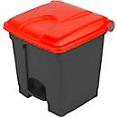 Tretabfalleimer Probbax, Volumen 30 l, mit Deckel, L 410 x B 398 x H 435 mm, Kunststoff, rot-dunkelgrau