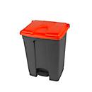 Tretabfalleimer Probbax, Volumen 70 l, mit Deckel, L 495 x B 412 x H 673 mm, Kunststoff, rot-dunkelgrau