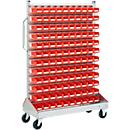 Trolley v. magazijnbakken, enkelzijdig, b 1130 x d 510 x h 1705 mm, 120 x 0,7 l rood