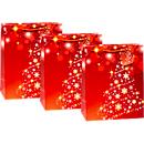 TSI-cadeauzakjesset serie 10, 3-delig, 3 x motief „Sterren en sneeuwvlokken“, B 260 x D 135 x H 320 mm, PP-folie, goud-rood