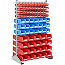 Two-sided shelf support, W 1130 x D 700 x H 1885 mm, 80 x 0.7 l, red + 42 x 3 l, blue + 40 x 7.5 l, red