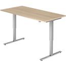 Ulm desk, electr. height-adjustable, T-leg, W 1600 mm, oak finish