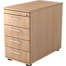 ULM fixed file cabinet, 4 drawers, W 428 x D 800 x H 720-760 mm, oak finish