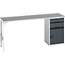 Unterbauwerkbank Bott verso, Linoleum-Platte, 2 Schubladen, 1 Tür, 1 Ablageboden, B 2000 x T 600 x H 930 mm, Lichtgrau / Anthrazitgrau