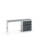 Unterbauwerkbank Bott verso, Linoleum-Platte, 2 Schubladen, 1 Tür, 1 Ablageboden, B 2000 x T 600 x H 930 mm, Lichtgrau / Anthrazitgrau