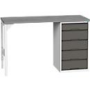 Unterbauwerkbank Bott verso, Linoleum-Platte, 5 Schubladen, B 1500 x T 600 x H 930 mm, Lichtgrau / Anthrazitgrau