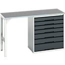Unterbauwerkbank Bott verso, Linoleum-Platte, 7 Schubladen, B 1500 x T 600 x H 930 mm, Lichtgrau / Anthrazitgrau