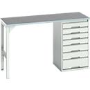 Unterbauwerkbank Bott verso, Linoleum-Platte, 7 Schubladen, B 1500 x T 600 x H 930 mm, Lichtgrau