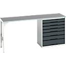 Unterbauwerkbank Bott verso, Linoleum-Platte, 7 Schubladen, B 2000 x T 600 x H 930 mm, Lichtgrau / Anthrazitgrau
