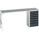 Unterbauwerkbank Bott verso, Linoleum-Platte, 7 Schubladen, B 2000 x T 600 x H 930 mm, Lichtgrau / Anthrazitgrau