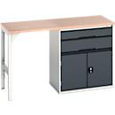 Unterbauwerkbank Bott verso, Multiplex-Platte, 2 Schubladen, 1 Tür, 1 Ablageboden, B 1500 x T 600 x H 930 mm, Lichtgrau / Anthrazitgrau