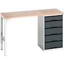 Unterbauwerkbank Bott verso, Multiplex-Platte, 5 Schubladen, B 1500 x T 600 x H 930 mm, Lichtgrau / Anthrazitgrau