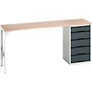 Unterbauwerkbank Bott verso, Multiplex-Platte, 5 Schubladen, B 2000 x T 600 x H 930 mm, Lichtgrau / Anthrazitgrau