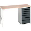 Unterbauwerkbank Bott verso, Multiplex-Platte, 7 Schubladen, B 1500 x T 600 x H 930 mm, Lichtgrau / Anthrazitgrau