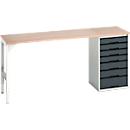 Unterbauwerkbank Bott verso, Multiplex-Platte, 7 Schubladen, B 2000 x T 600 x H 930 mm, Lichtgrau / Anthrazitgrau