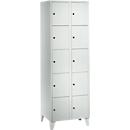Vakkenkast 300 mm, 2 compartimenten, 10 vakken, veiligheidscilinderslot, poot, lichtgrijs