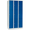 Vakkenkast 300 mm, 3 compartimenten, 9 vakken, veiligheidscilinderslot, sokkel, gentiaanblauw