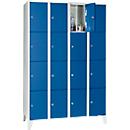 Vakkenkast 300 mm, 4 compartimenten, 16 vakken, veiligheidscilinderslot, poot, gentiaanblauw