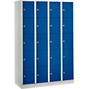 Vakkenkast 300 mm, 4 compartimenten, 20 vakken, veiligheidscilinderslot, sokkel, gentiaanblauw