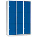Vakkenkast 400 mm, 3 compartimenten, 9 vakken, veiligheidscilinderslot, sokkel, gentiaanblauw
