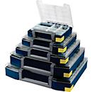 Valise d'assortiment Boxxser Boxxser 55 5x5-15 de Raaco, avec 15 inserts, L 298 x P 284 x H 55 mm, en polycarbonate/polypropylène, transparent/bleu