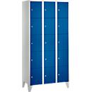 Valuables locker cabinet 300 mm, 3 compartments, 15 compartments, security cylinder lock, foot, gentian blue
