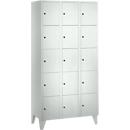 Valuables locker cabinet 300 mm, 3 compartments, 15 compartments, security cylinder lock, foot, luminous grey