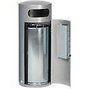 VAR KS 70 afvalbak, rond, 70 l inhoud, met interne asbak, afsluitbaar, zelfdovend, met binnenemmer, plaatstaal, zilver