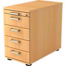 Vast ladeblok TARVIS, 1 materiaallade, afsluitbaar, 4 schuifladen, B 428 x D 800 x H 720-760 mm, beukenpatroon