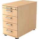Vast ladeblok TARVIS, 1 materiaallade, afsluitbaar, 4 schuifladen, B 428 x D 800 x H 720-760 mm, esdoornpatroon