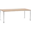 Vergadertafel, tot 6 personen, rechthoekig, 4-poots vierkante buis, B 2000 x D 800 x H 720 mm, beukendecor/chroomzilver